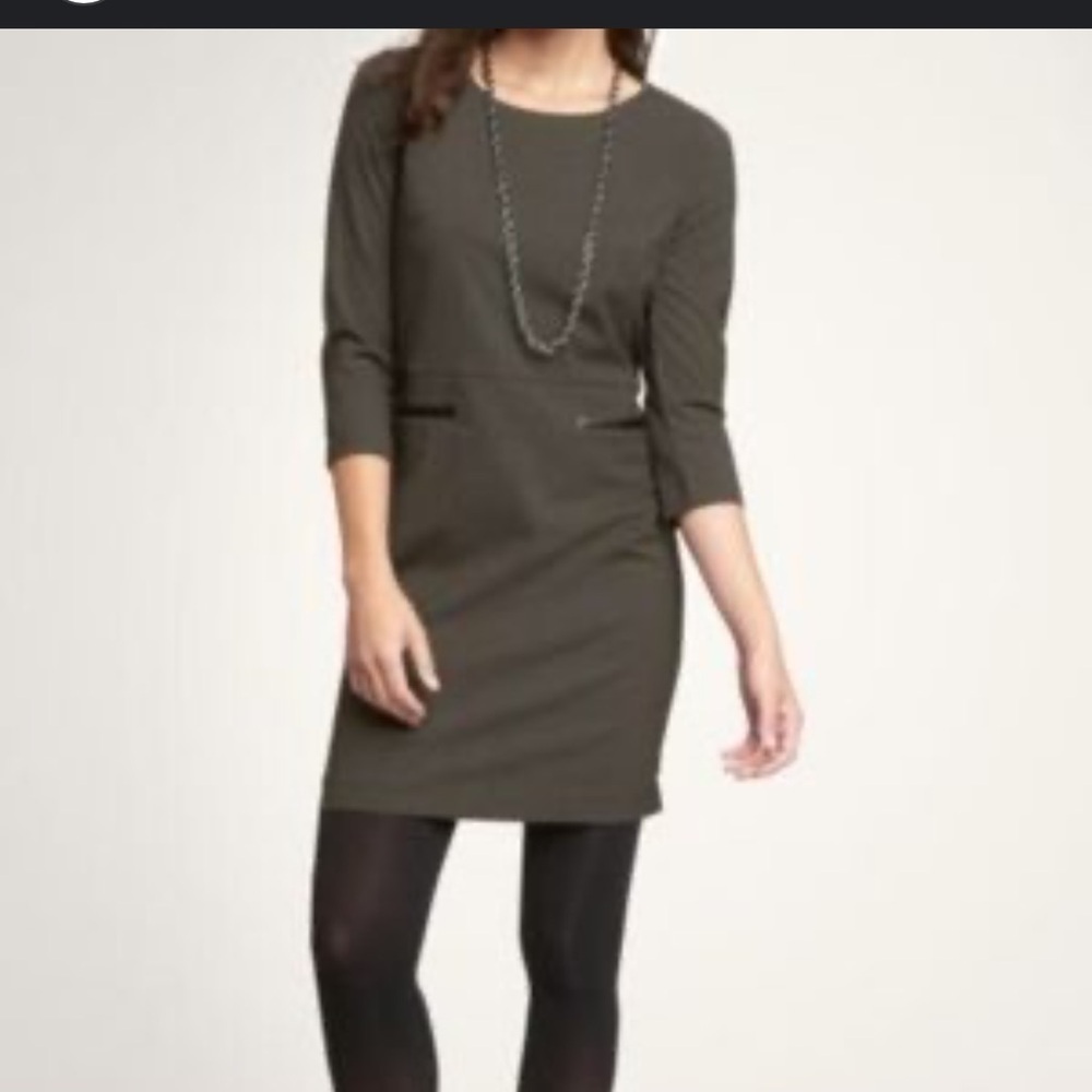 GAP gray gabardine basic‎ pencil dress 3/4 sleeves round collar Sz 10